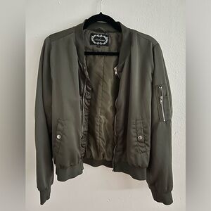 Green Satin Bomber Jacket